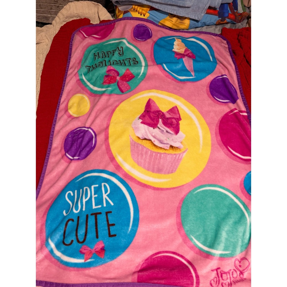 JoJo Siwa Nickelodeon Pink Plush Throw Blanket Cupcake Bows Super Cute 2018